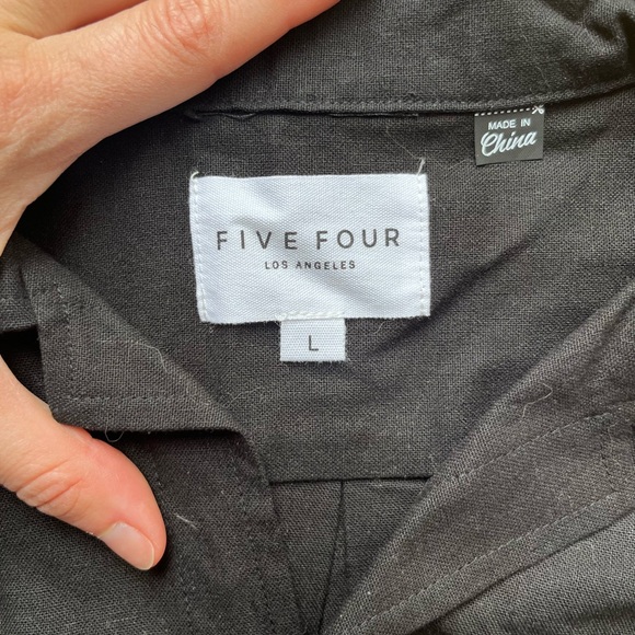 NWT Five Four Large men’s black Clifford short sleeve button linen/cotton shirt - Picture 2 of 5